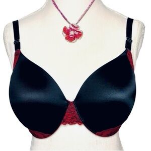 SOMA Bra Vanishing back Full coverage Underwire Floral lace Black Red 38DD/38E